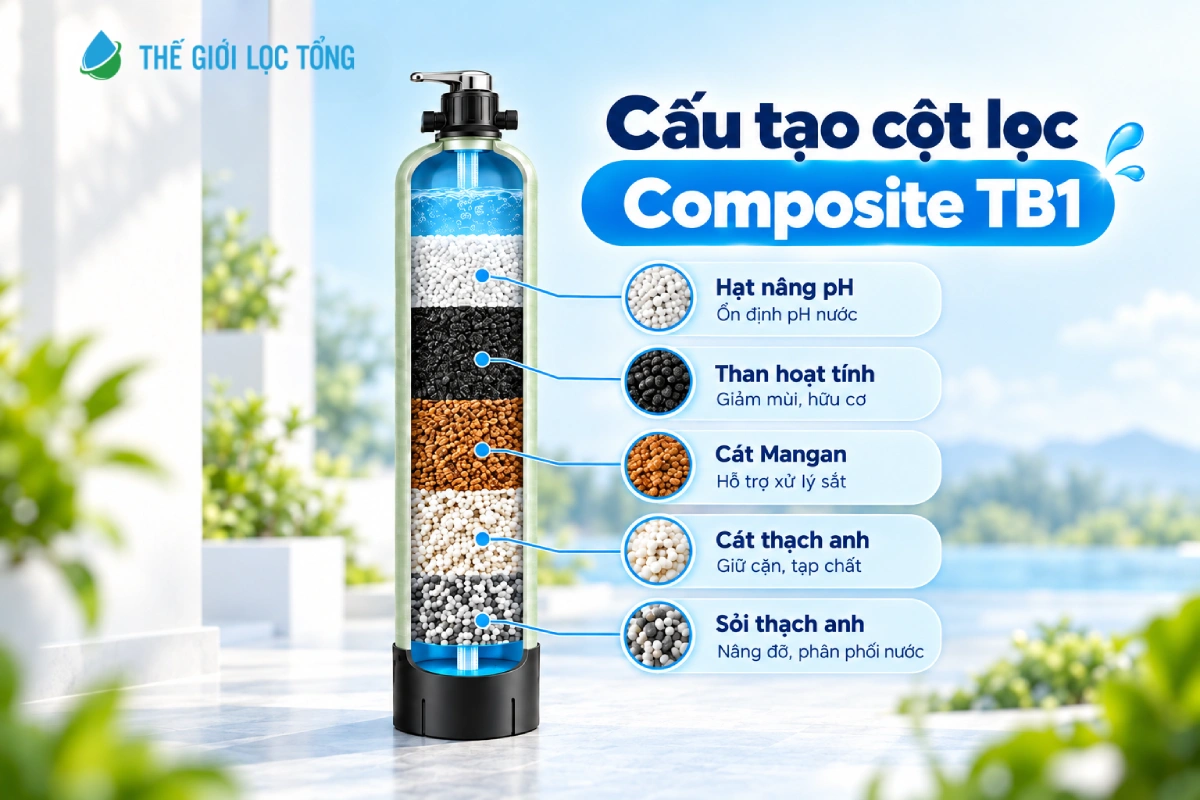 Cấu tạo cột lọc nước giếng Composite TB1
