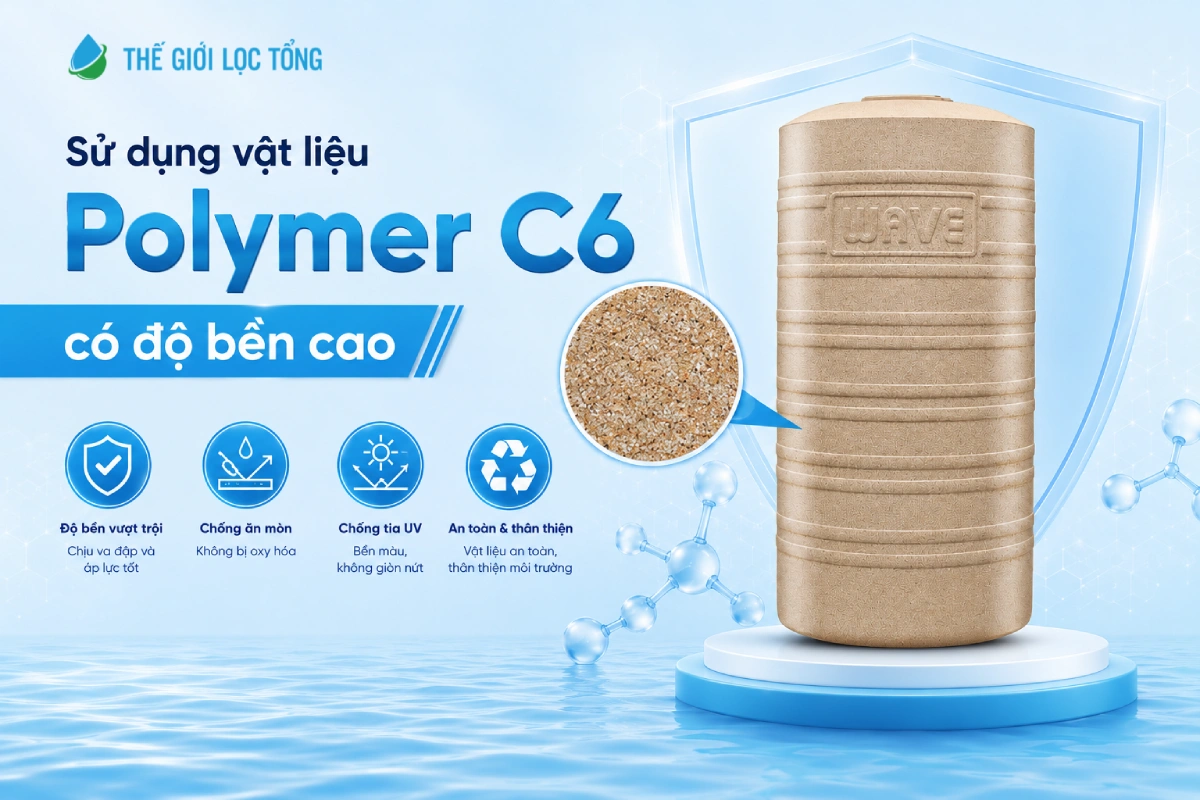Bồn nước Wavelife WGD được sản xuất từ vật liệu Polymer C6